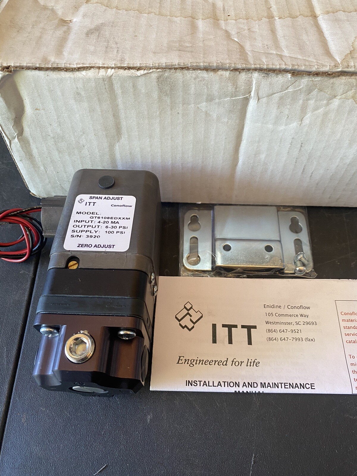 (MC41) GT6108EDXXM ITT ConoFlow Span Adjust Transducer 4-20MA 6-30PSI