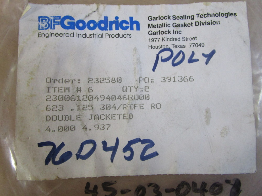 BF Goodrich 623.125 304/PTFE RO Garlock Double Jacketed Gasket (Pack of 2)