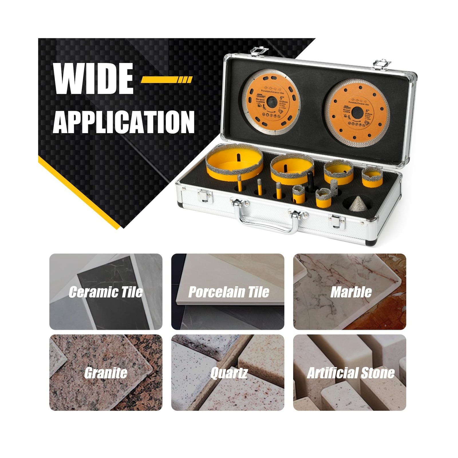 14Pcs Diamond Tile Hole Saw Kit,6/6/8/20/25/35/50/75/100MM Core Drill Bits Se…