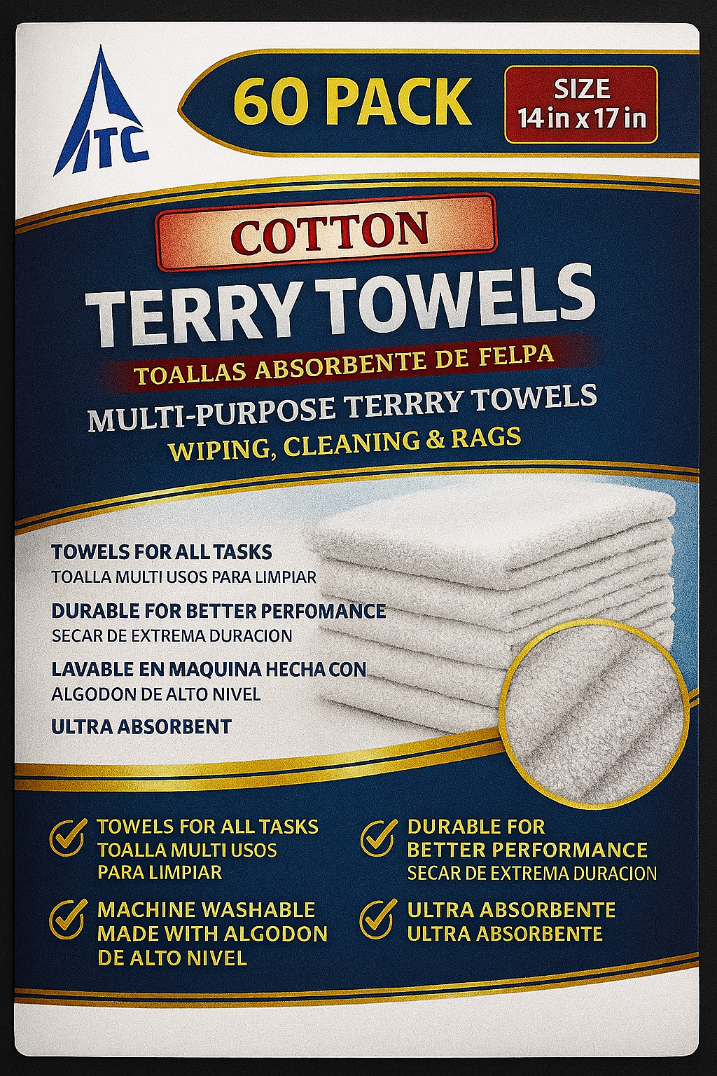 Terry Towels Ideal For Painting Cleaning Polishing Rags 14″ x 17″ 60 Count