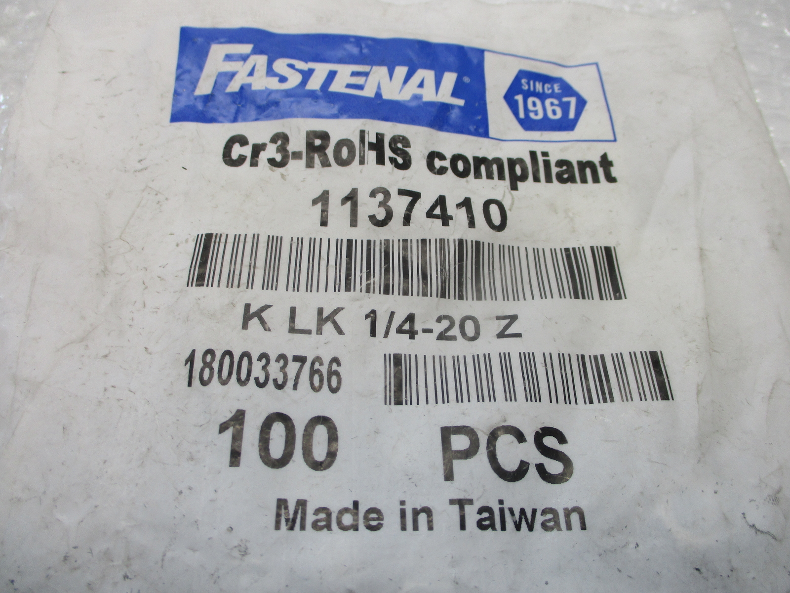 FASTENAL K-LK-1/4-20Z PKG OF 100 NSMP