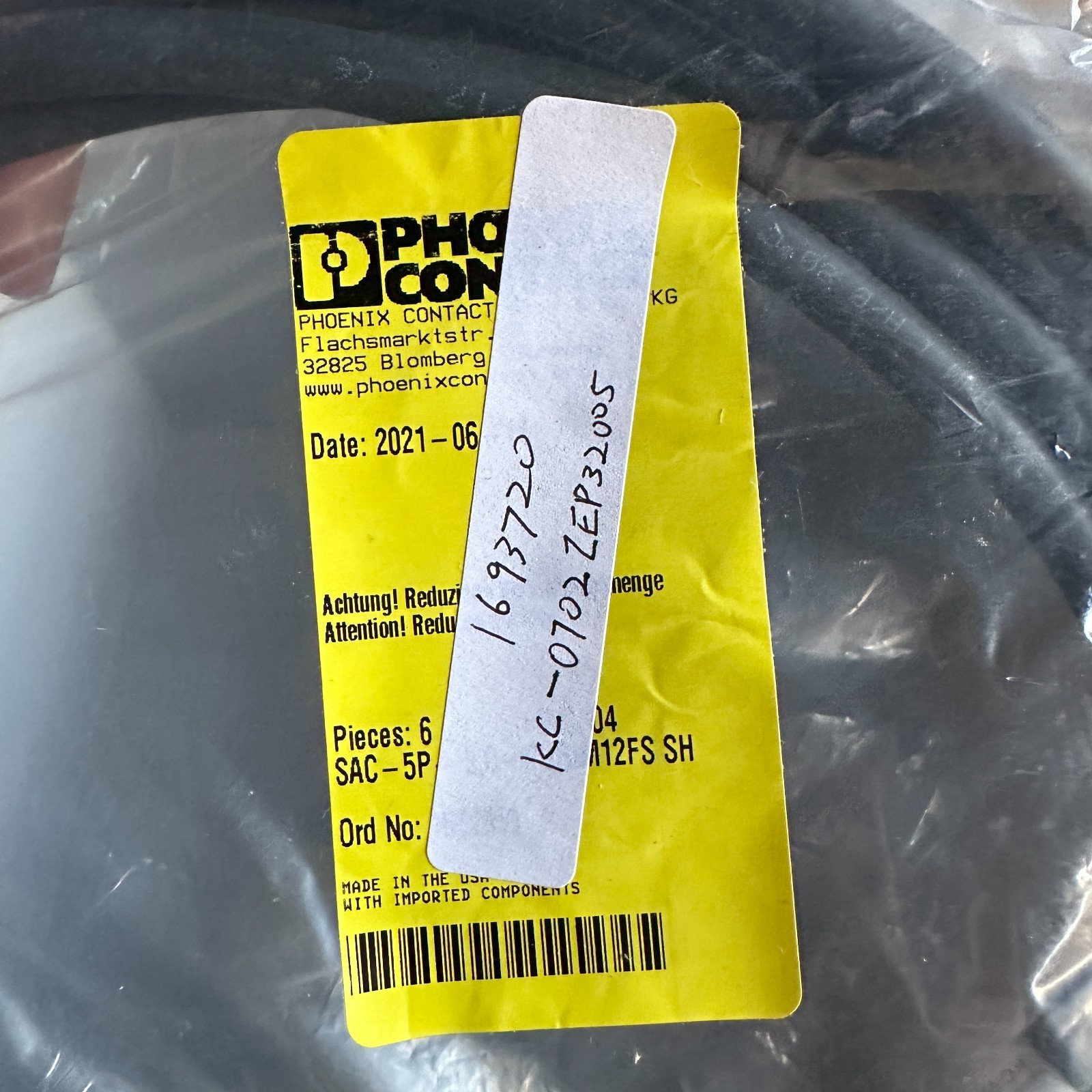Phoenix Contact SAC-12P- 5,0-PUR M16FR Master Cable 1693720 12 Positions 8 Slots