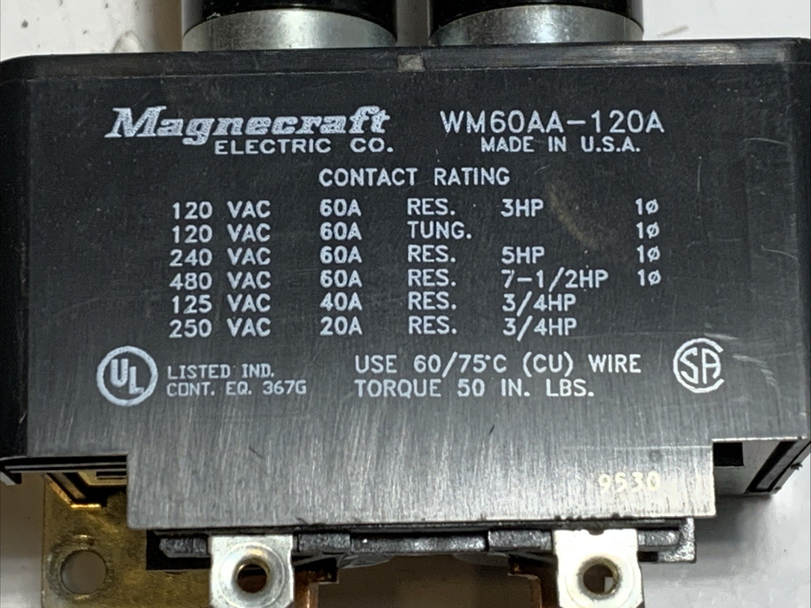 MAGNACRAFT WM60AA-120A RELAY 120VAC TORQUE 50 IN. LBS