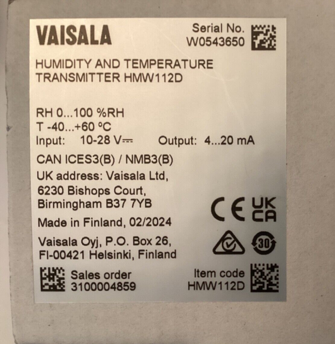 VAISALA HMW112D humidity, and temperature transmitter