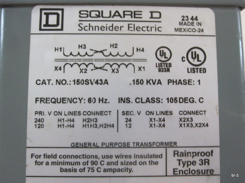Square D 150SV43A General Purpose Transformer .150KVA 1 Phase 1429OMF