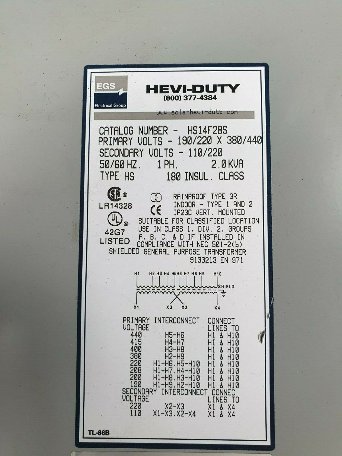 EGS HEVI-DUTY HS14F2BS TRANSFORMER (R4S2.1)