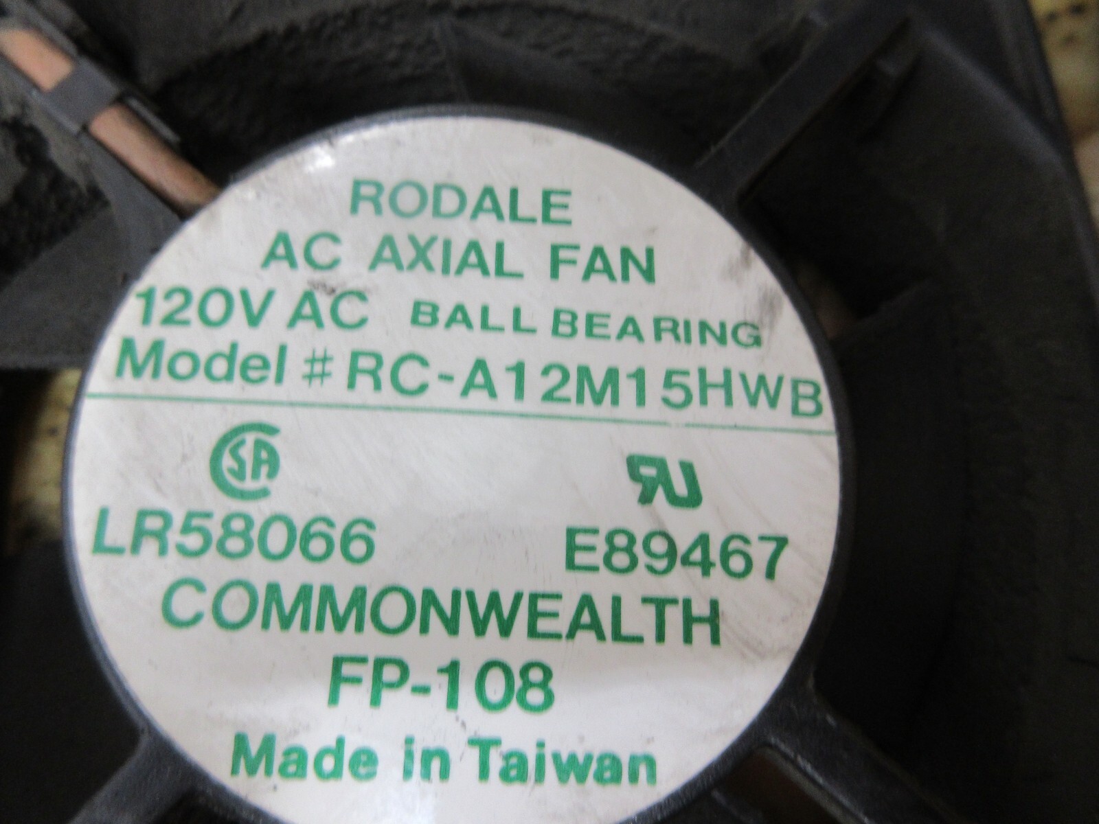 COMMONWEALTH FP-108 RC-A12M15HWB FAN EACH 1