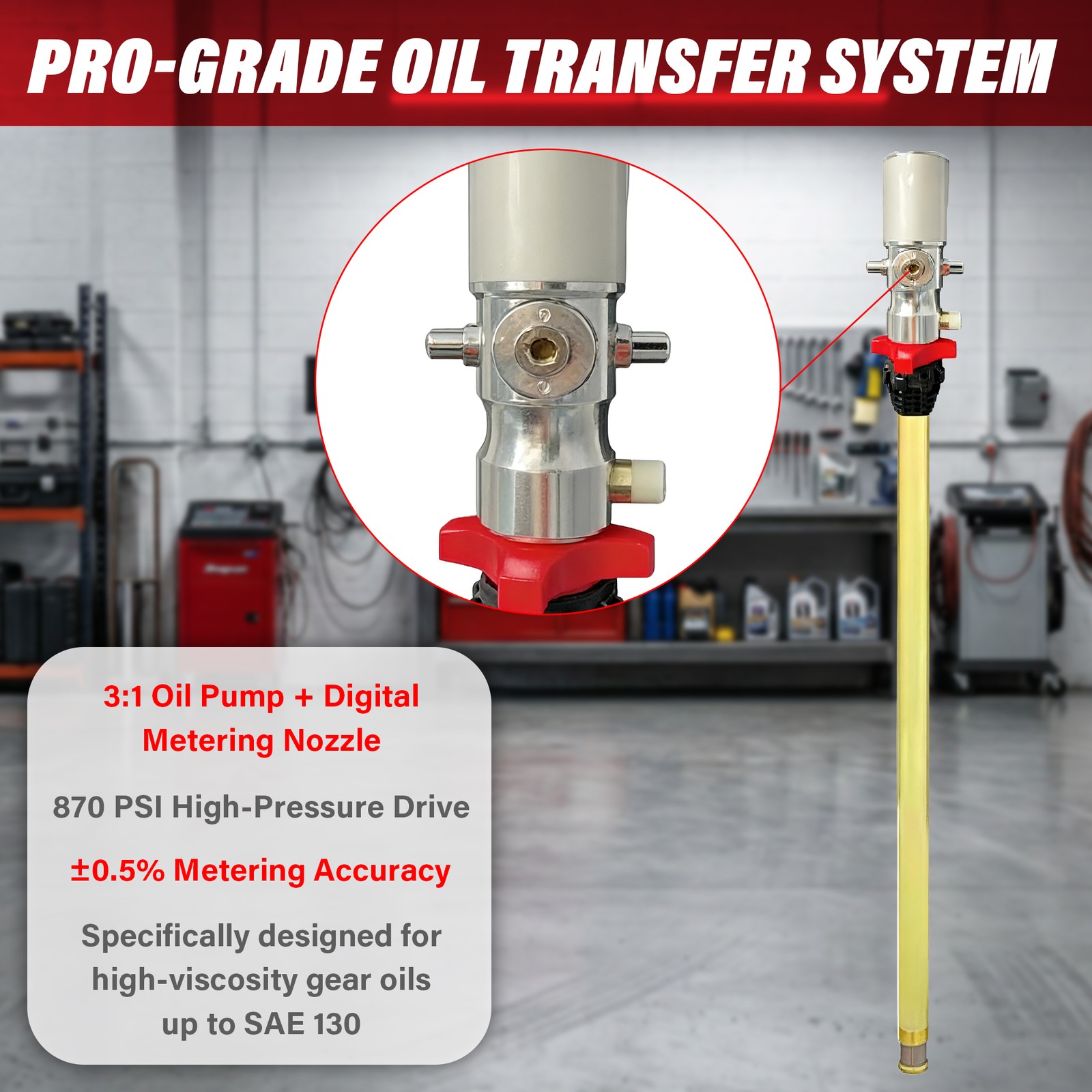 LAUCO 3:1 Air Oil Pump Kit for 55 Gal Drum – 870 PSI SAE240 Fluids Only