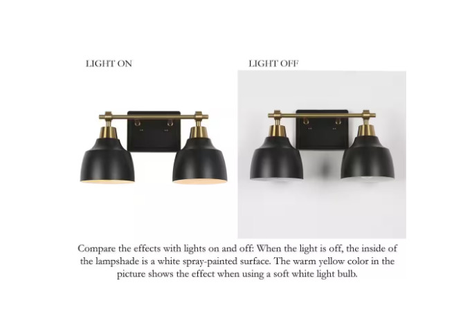 LNC Modern 2-Light Black Light w/ Brass Plated Metal Arm White Inner Bell Shades