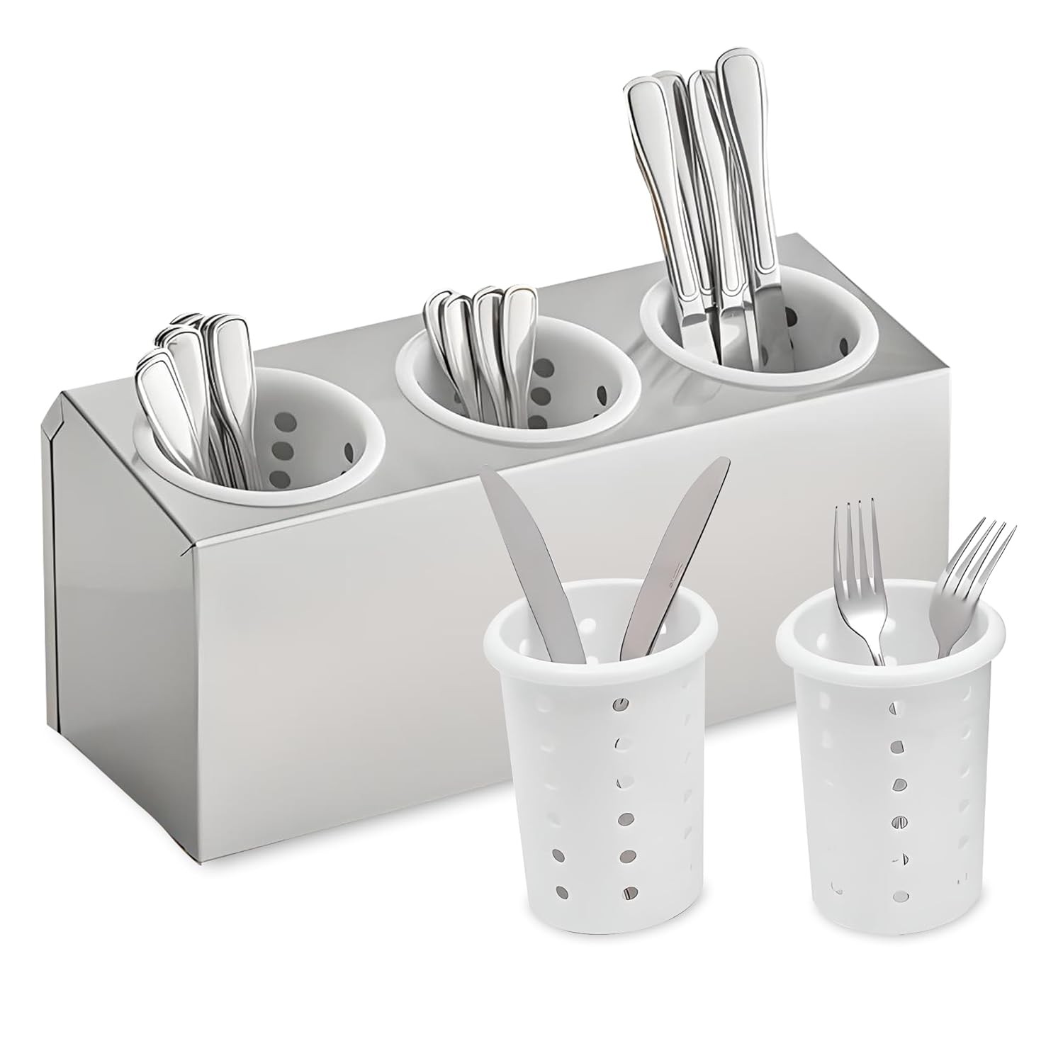 OCS Parts 3-Compartment Stainless Steel Silverware Display Holder | White