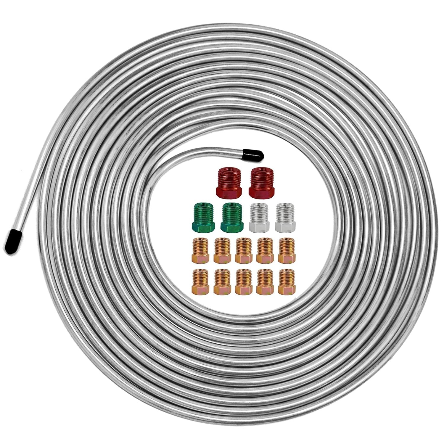 3/16″ Stainless Steel Brake Line Kit – 25 Feet Heavy-Duty & Rust-Proof Brake Tub