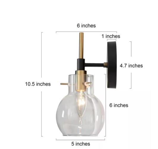 Zenvi 1-Light Modern Black Wall Sconce, DIY Brass Bathroom Vanity Light, Indoor