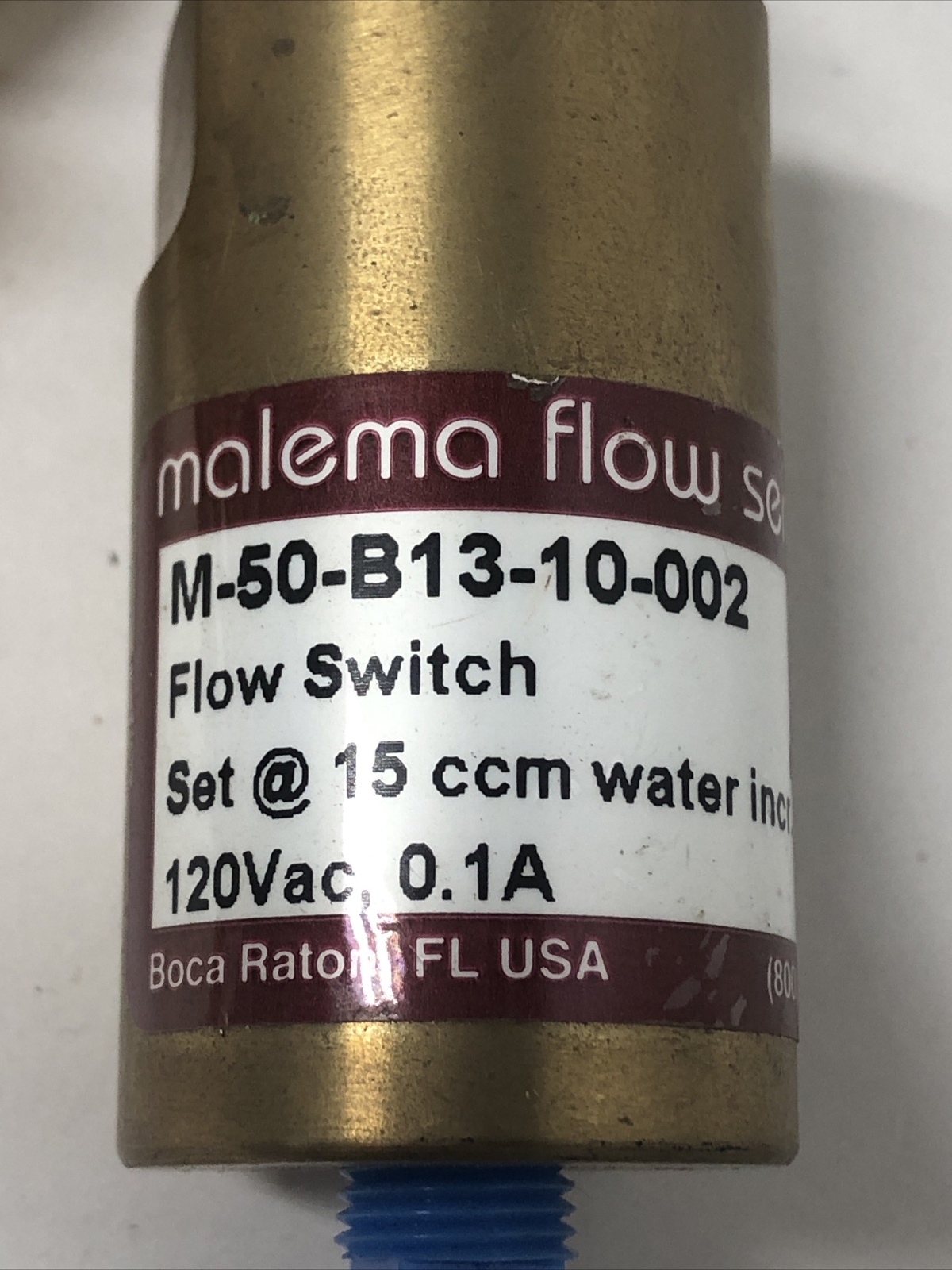 Malema Flow Sensor M-50-B13-10-002 Flow Switch, 120Vac, 0.1A