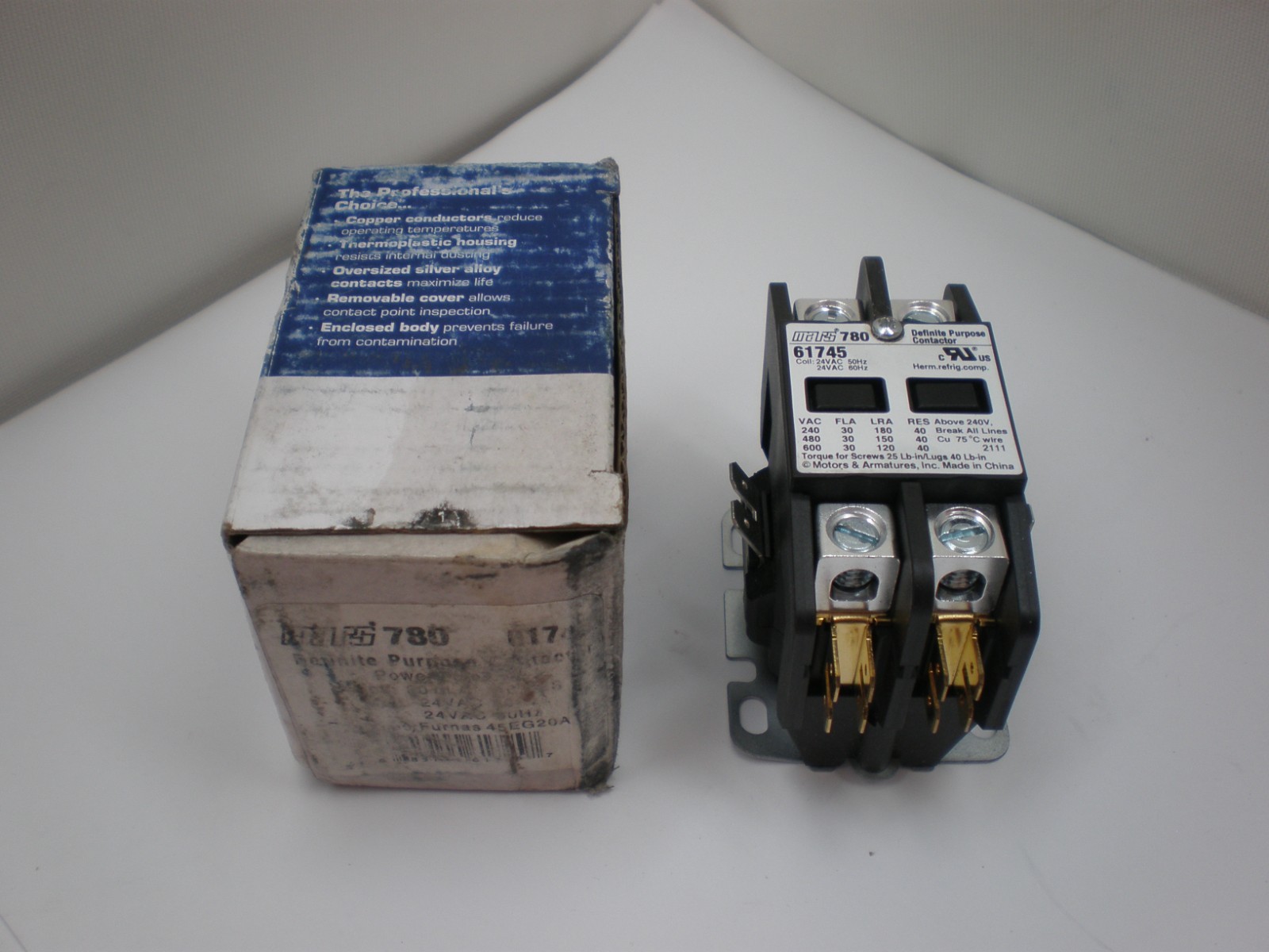 Mars 780 Definite Purpose Contactor 61745 2 Pole 30FLA 40RES 24VAC Coil