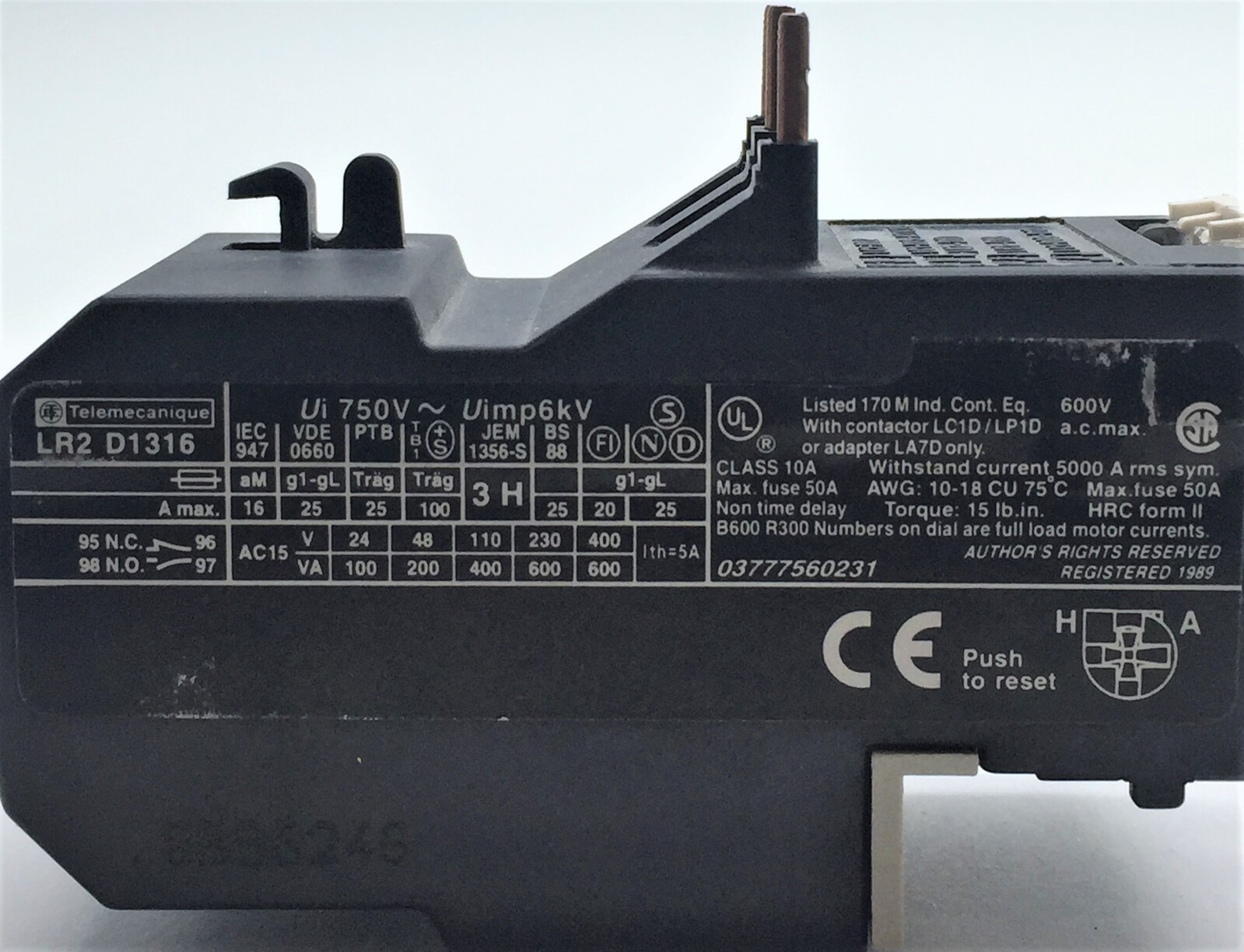 Telemecanique LR2 D1316 Thermal Overload Relay 9-13A 023261