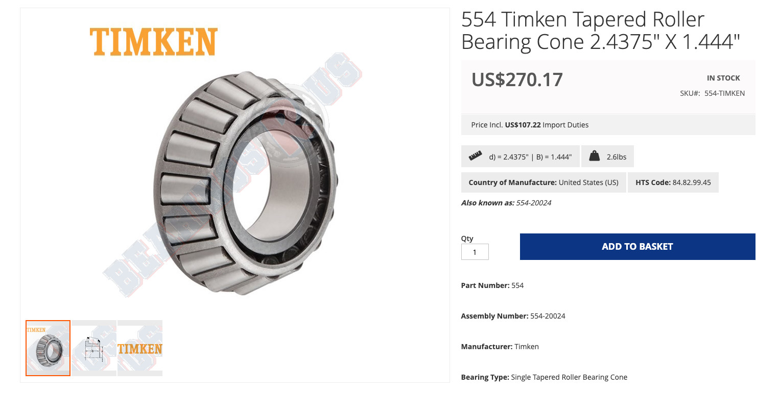 TIMKEN 554 TAPERED ROLLER BEARING 2.4375″ X 1.444″ *NEW*