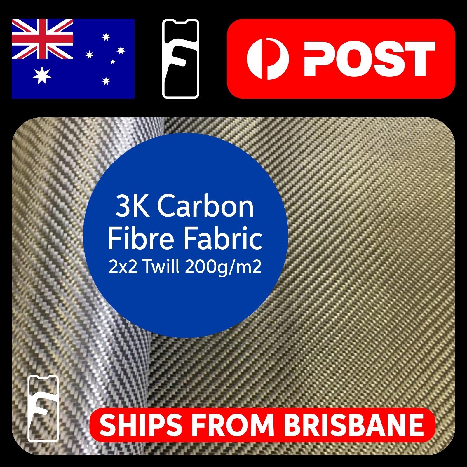 Carbon Fiber, Fabric 3K, 2×2, Twill 200g /m Width 100cm, Many Pieces, Qty 4mtr