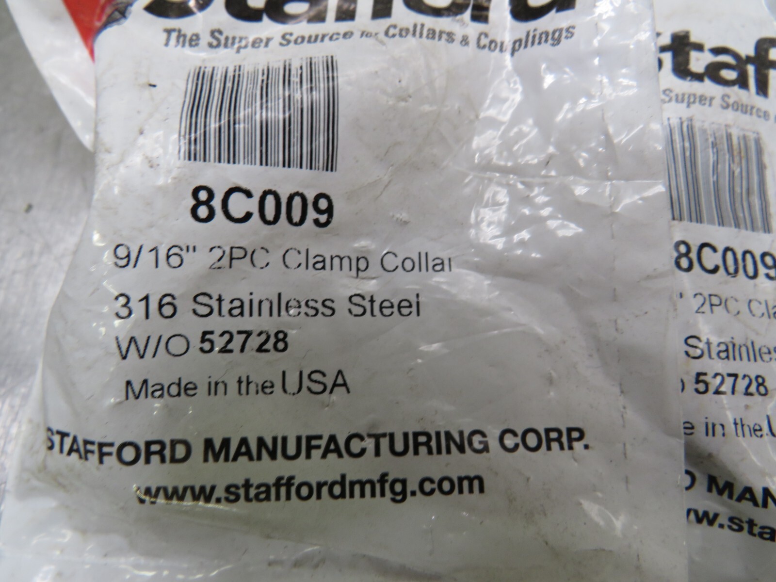 Stafford 8C009 Clamp Collar9/16″ SS Lot of 4!