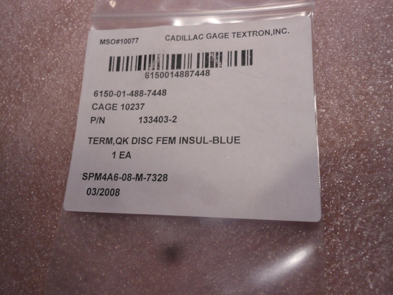 CADILLAC GAGE QUICK DISCONECT TERMINAL BLUE # 133403-2 NSN: 6150-01-488-7448