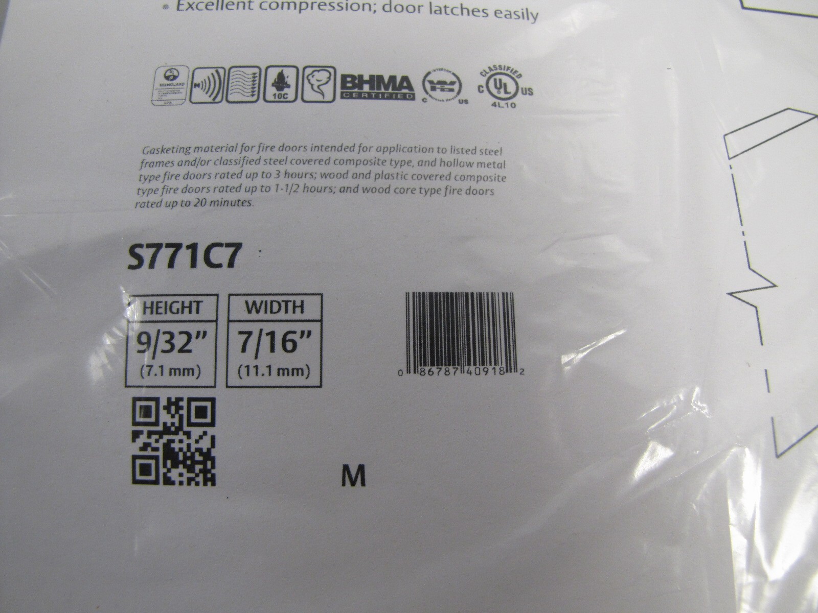 Assa Abloy S771C7 Pemko Silicon Seal Adhesive Gasketing Clear 9/32″ x 7/16″ NEW