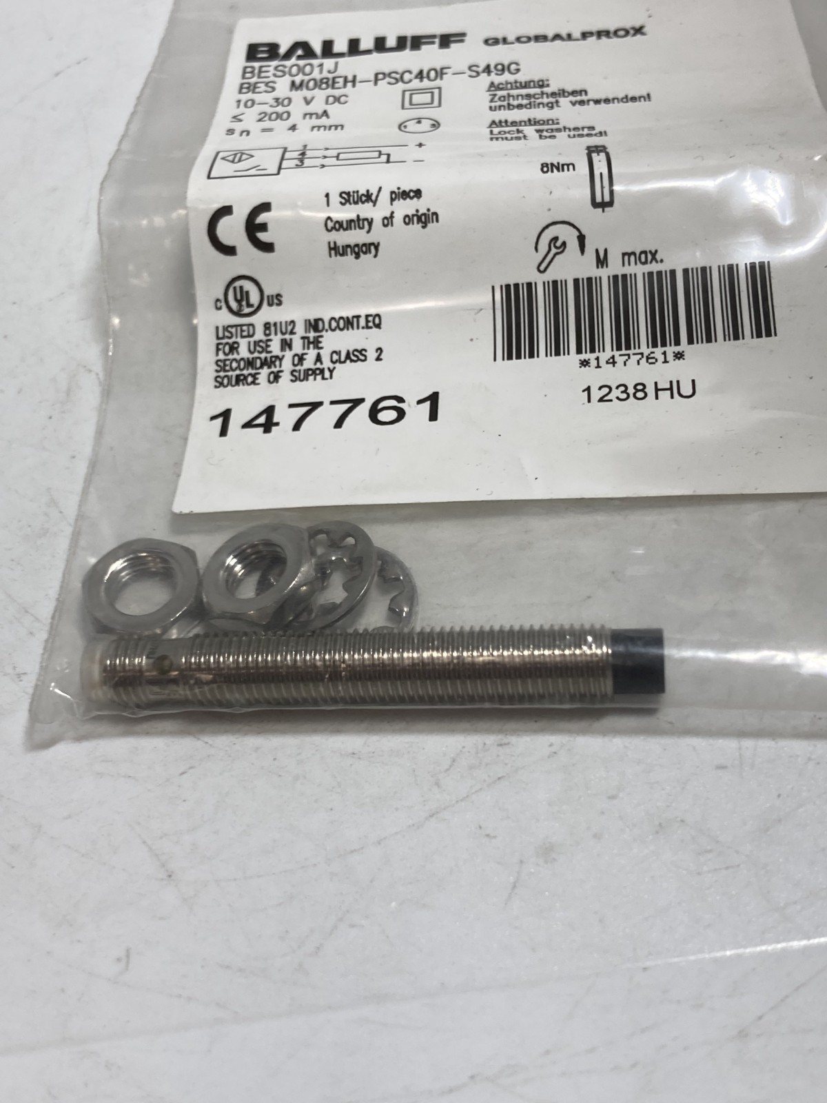 BALLUFF BES M08EH-PSC40F-S49G PROXIMITY SENSOR 10-30VDC 200MA SEN 4MM NIB