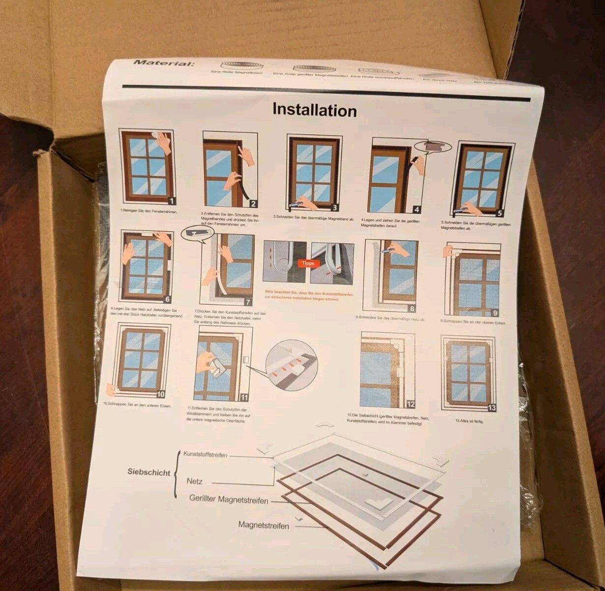 SimpleHome Magnetic Window Screen, Adjustable DIY White Frame Cut To Size New