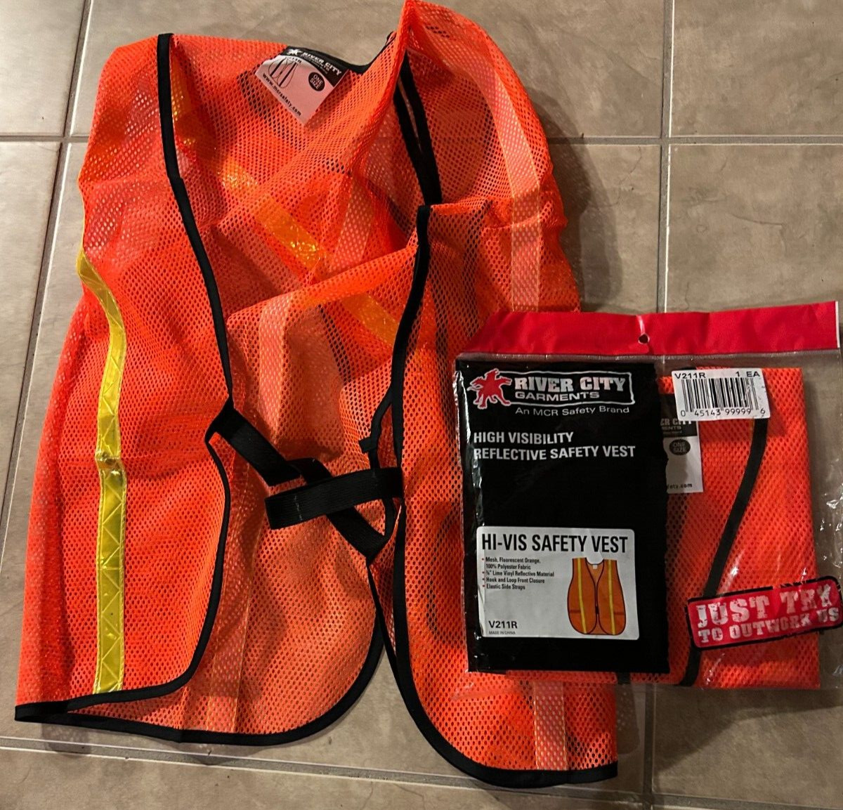 River City Hi-Vis Safety Reflective Vest Orange One Size Fits All NEW Retail Pkg