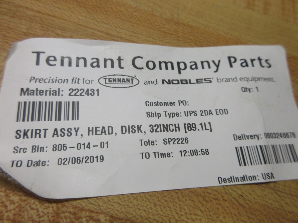 Tennant 222431 Disk Head Skirt Assembly