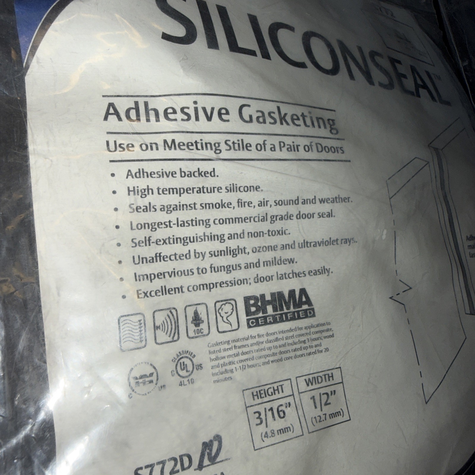 Assa Abloy Pemko S772 Siliconseal Adhesive Gasketing Door Frame Seals LOT OF 2