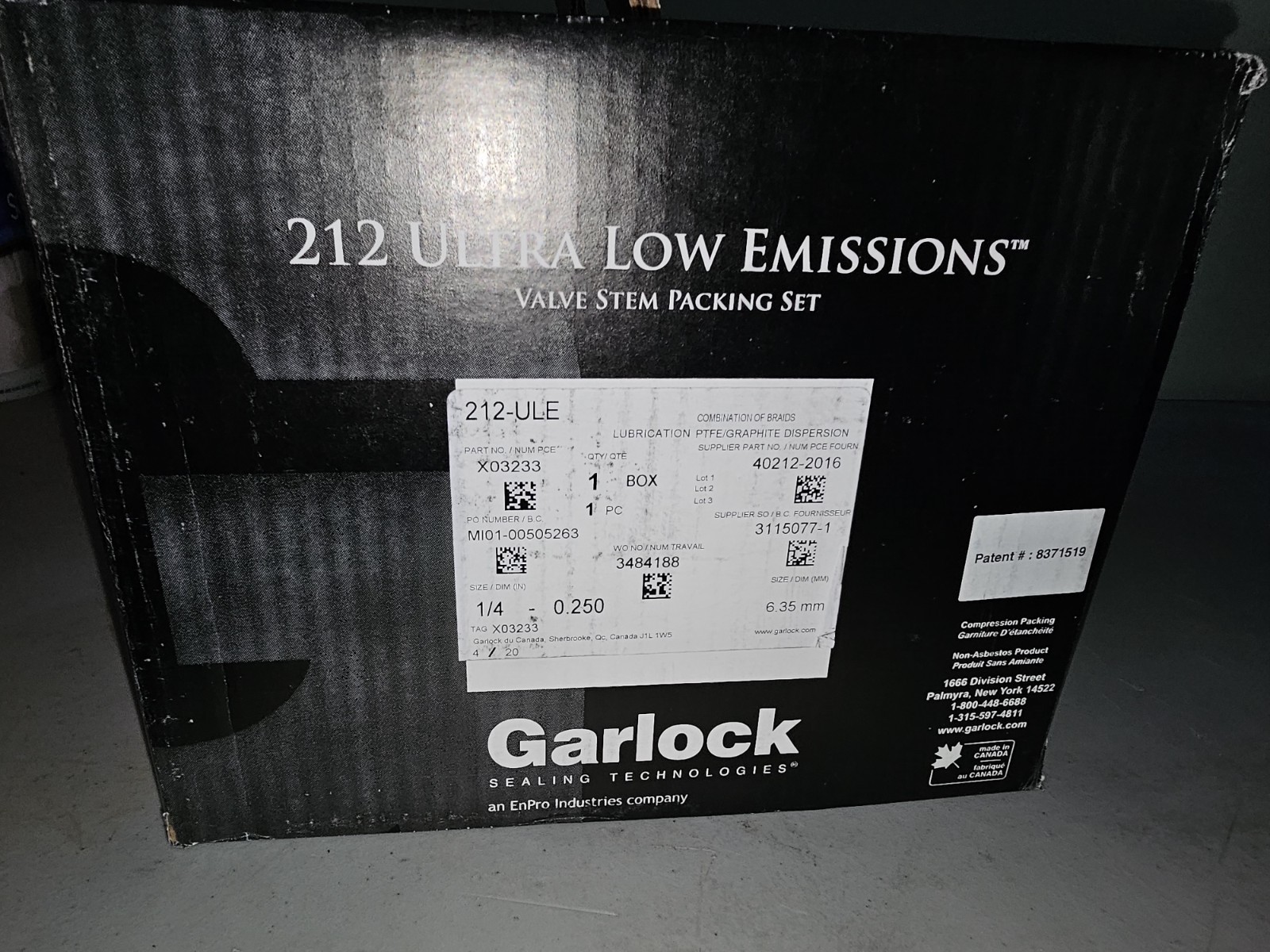 GARLOCK 212 Ultra Low Emissions, 212-ULE, 40212-2016 Size In 1/4″ 5 Lbs NEW