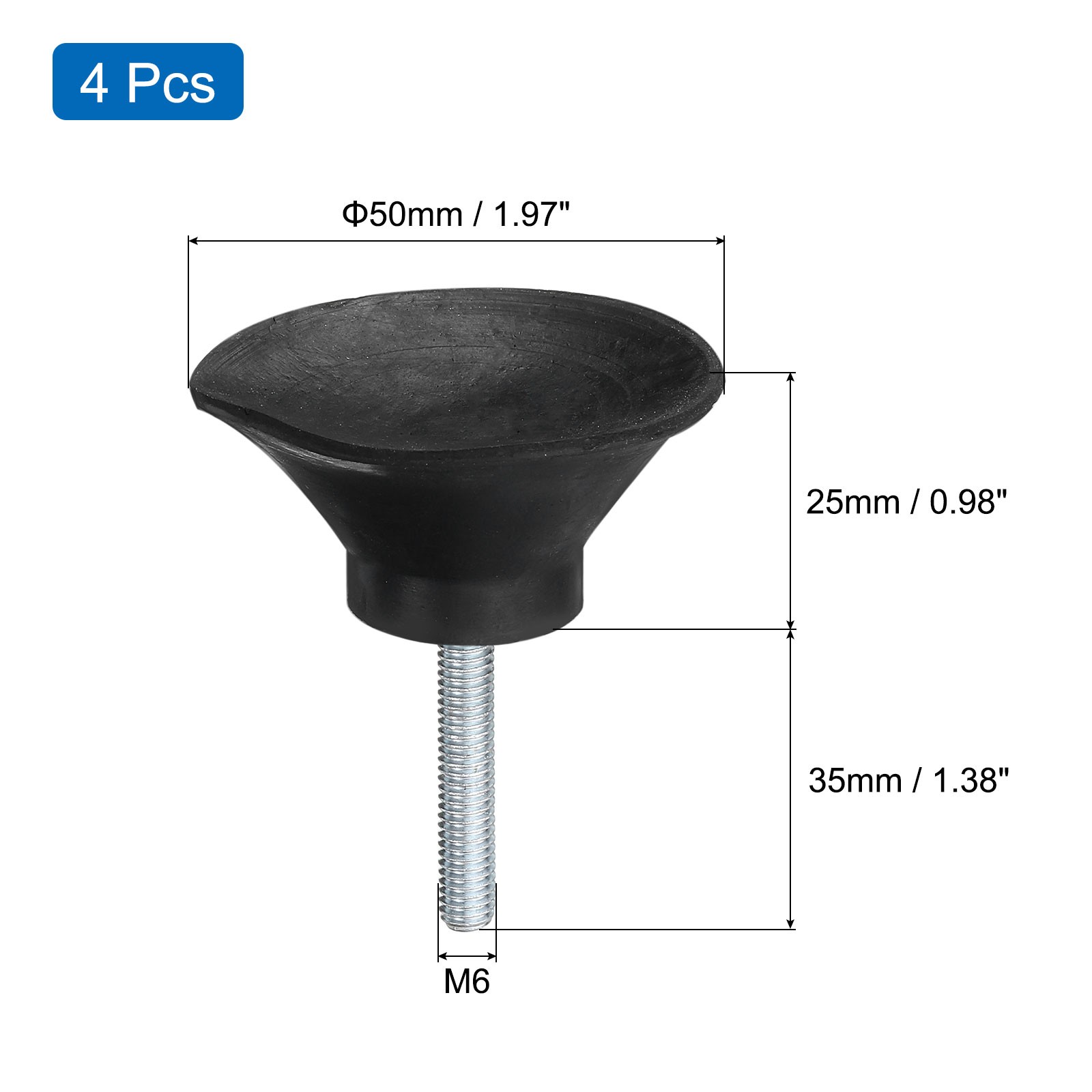 4Pcs Thread Levelling Feet, 1.97″x0.98″ with M6x35mm Studs, Black