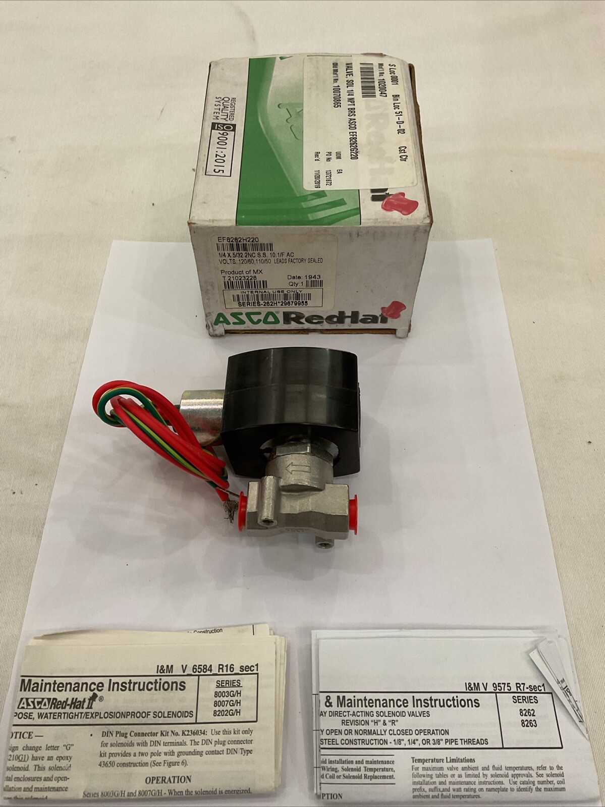 ASCO RedHat Brass Solenoid Valve EF8262H220 120V 1/4” FNPT