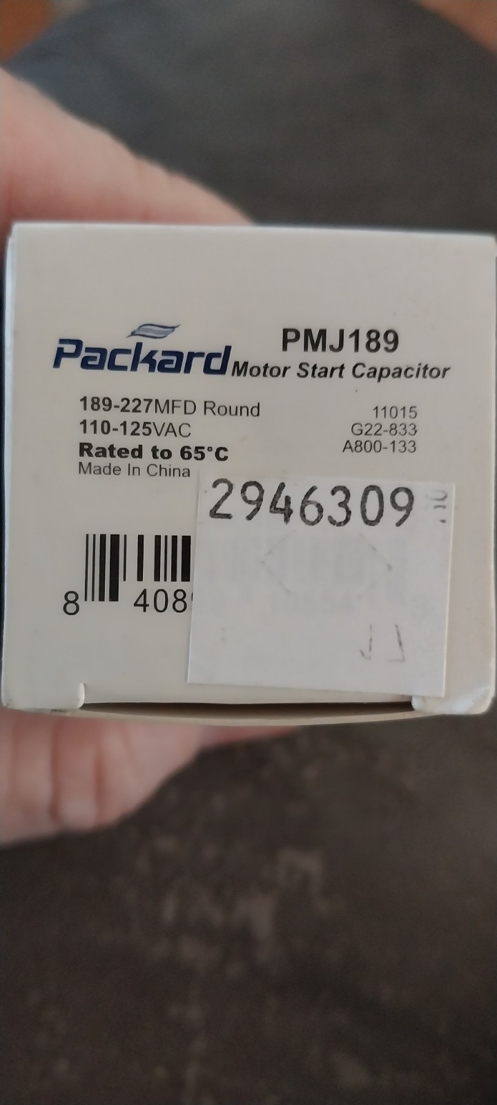 Packard PMJ189 Motor Start capacitor