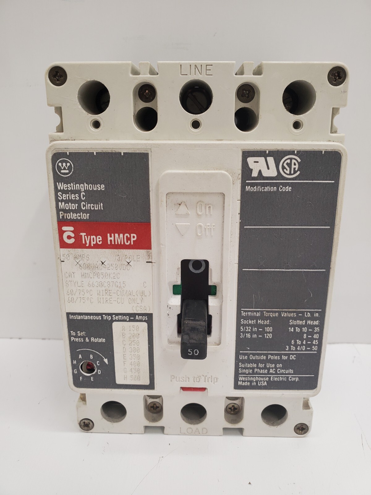 GUARANTEED! CUTLER-HAMMER 50A 3-POLE CIRCUIT BREAKER HMCP050K2C