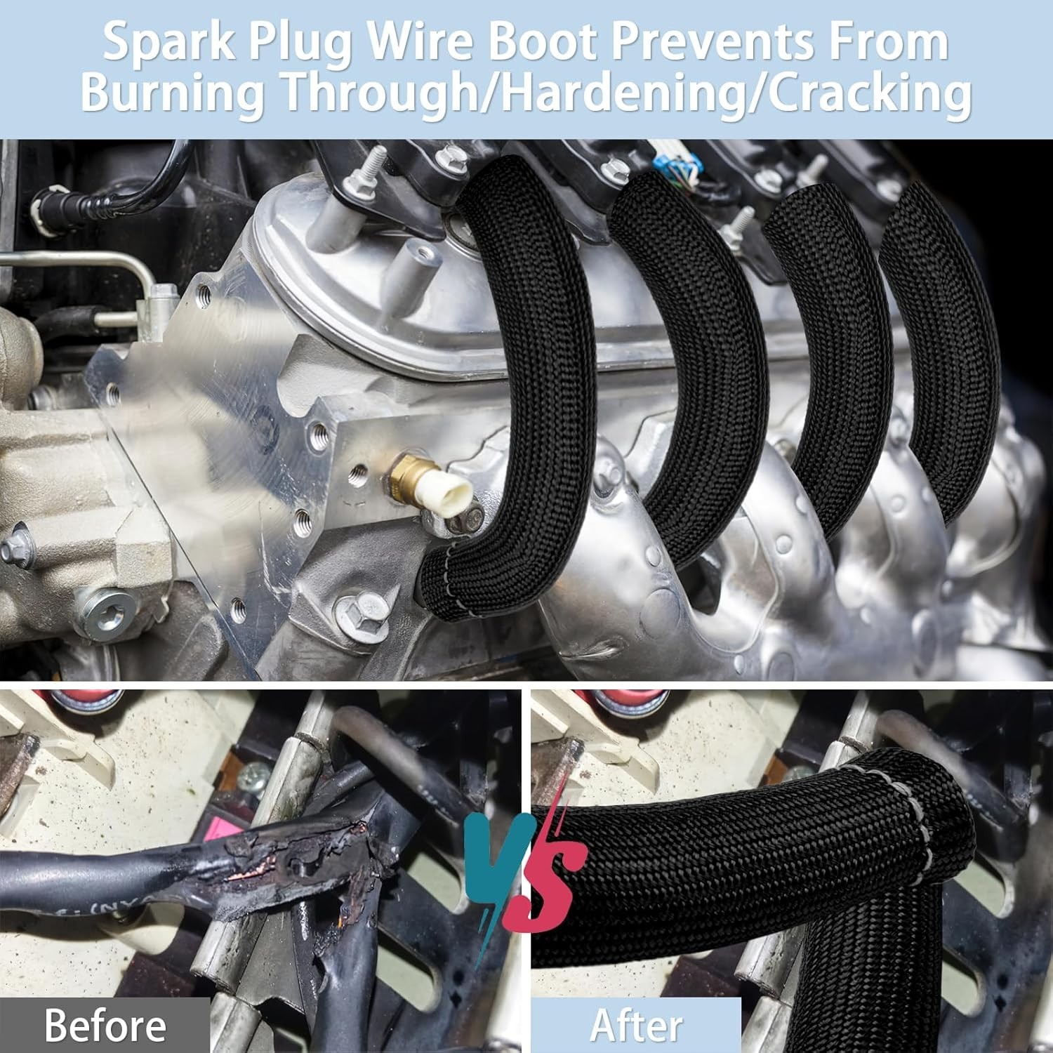8pcs 2500° 6″ Spark Plug Wire Protector Boots Sleeve Heat Shield Cover fits MOST