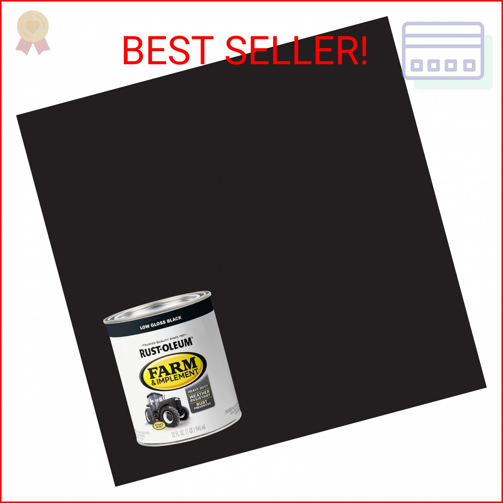 Rust-Oleum 280107-2PK Farm & Implement Enamel Paint, Quart, Low Gloss Black, 0.2