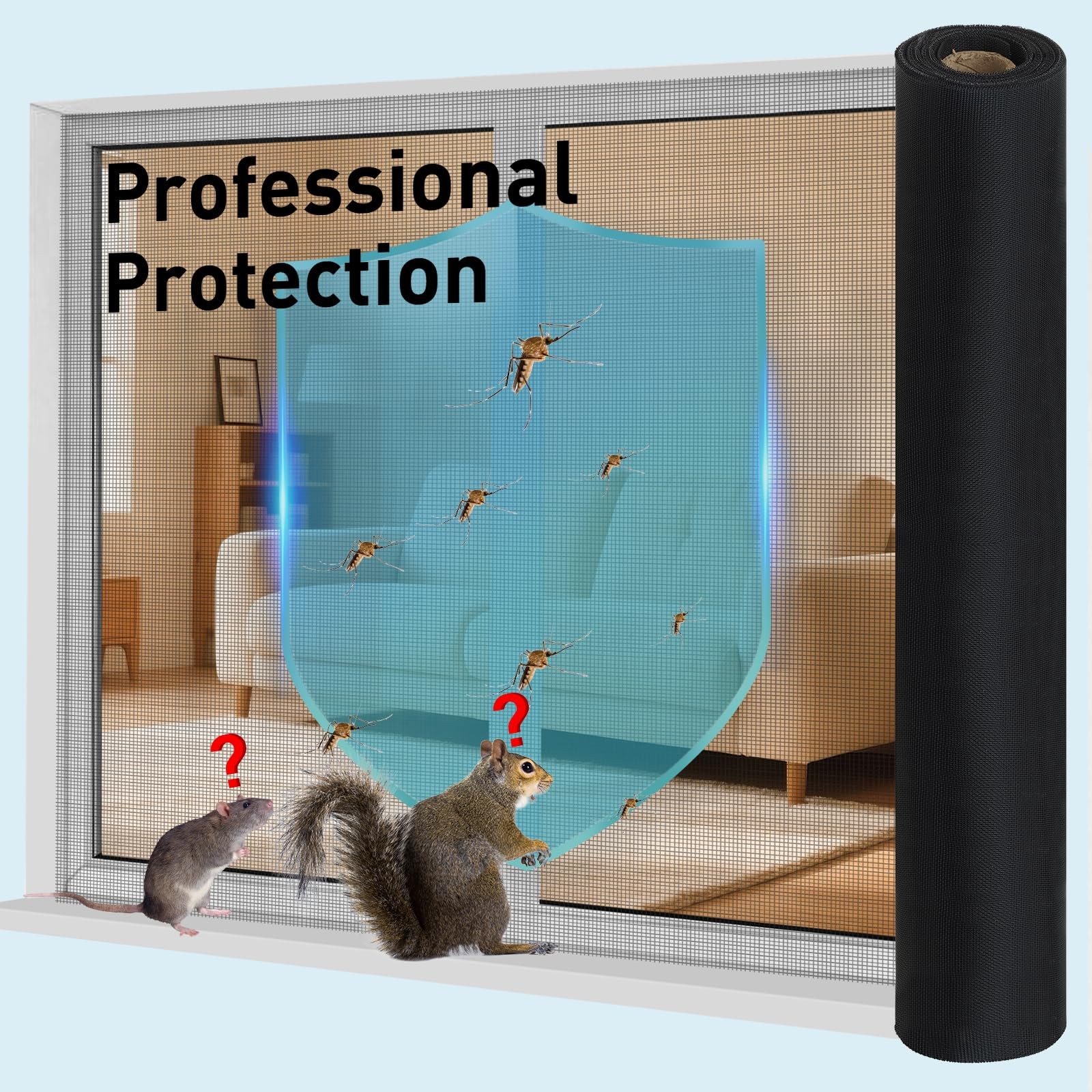 304 Stainless Steel Mesh Window Screen Roll,35IN 35IN x 16FT, Black