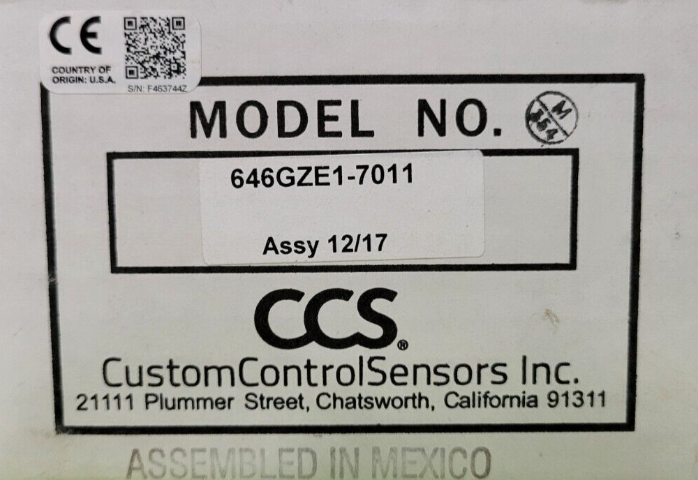 🟠CCS, 646GZE1-7011 DUAL SEAL PRESSURE SWITCH PESSCO IS OFFERING 1 V122123-2 🗽