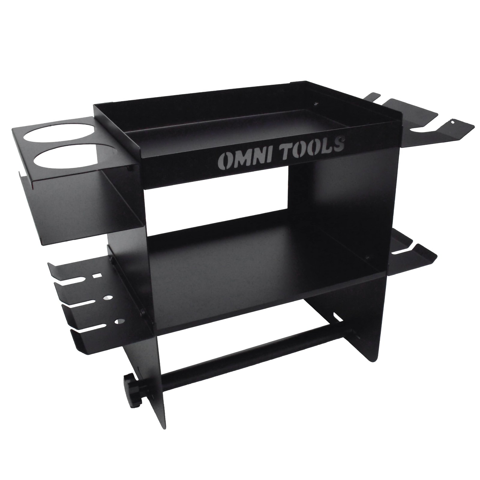 OMNI TOOLS Wall Mount Paper Towel Holder Rack Spray Gun Shelf – Black Steel