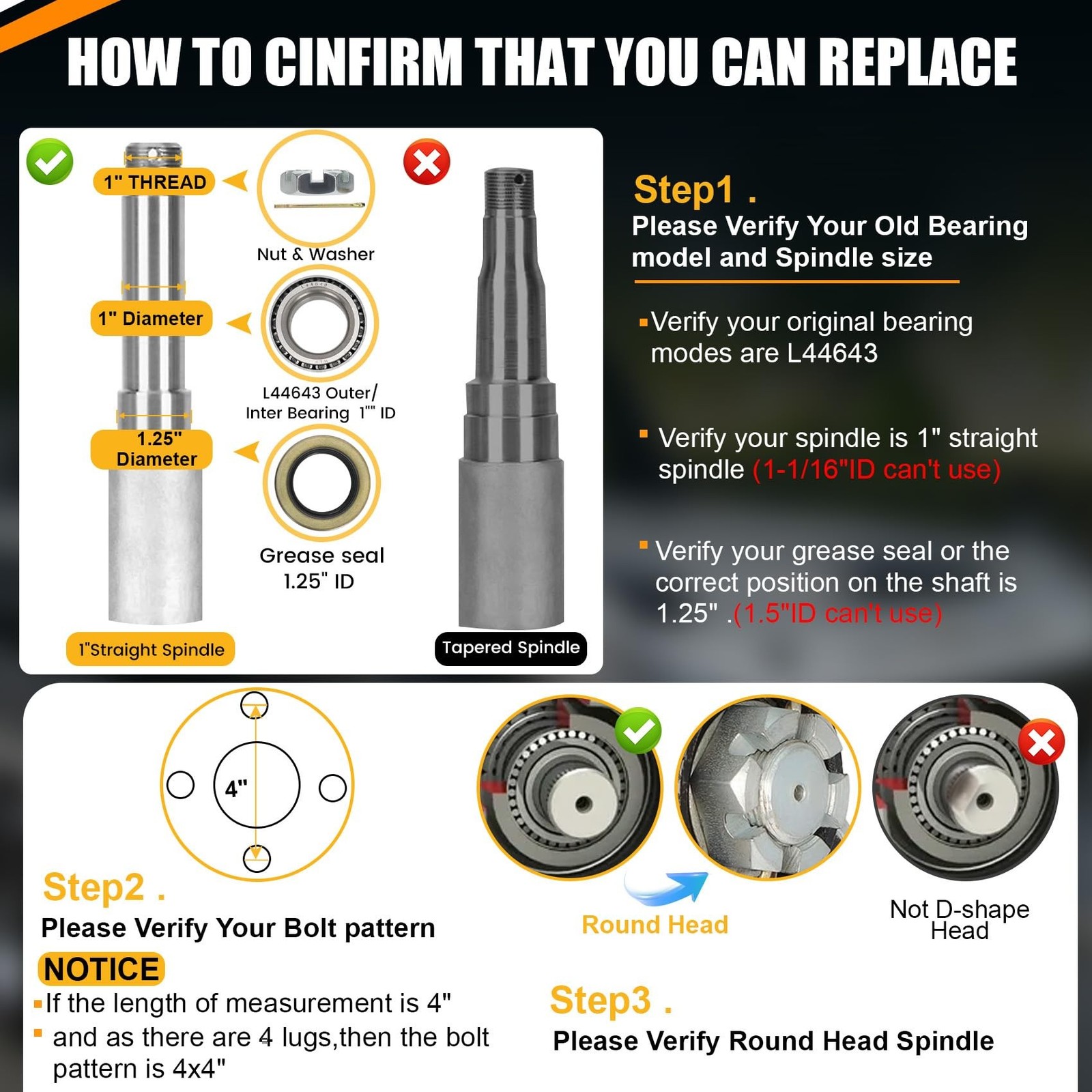 2 Sets 4 Lug Trailer Hub Kit for 2000 Lbs, for 1” BT9 Straight Axle Spindle …