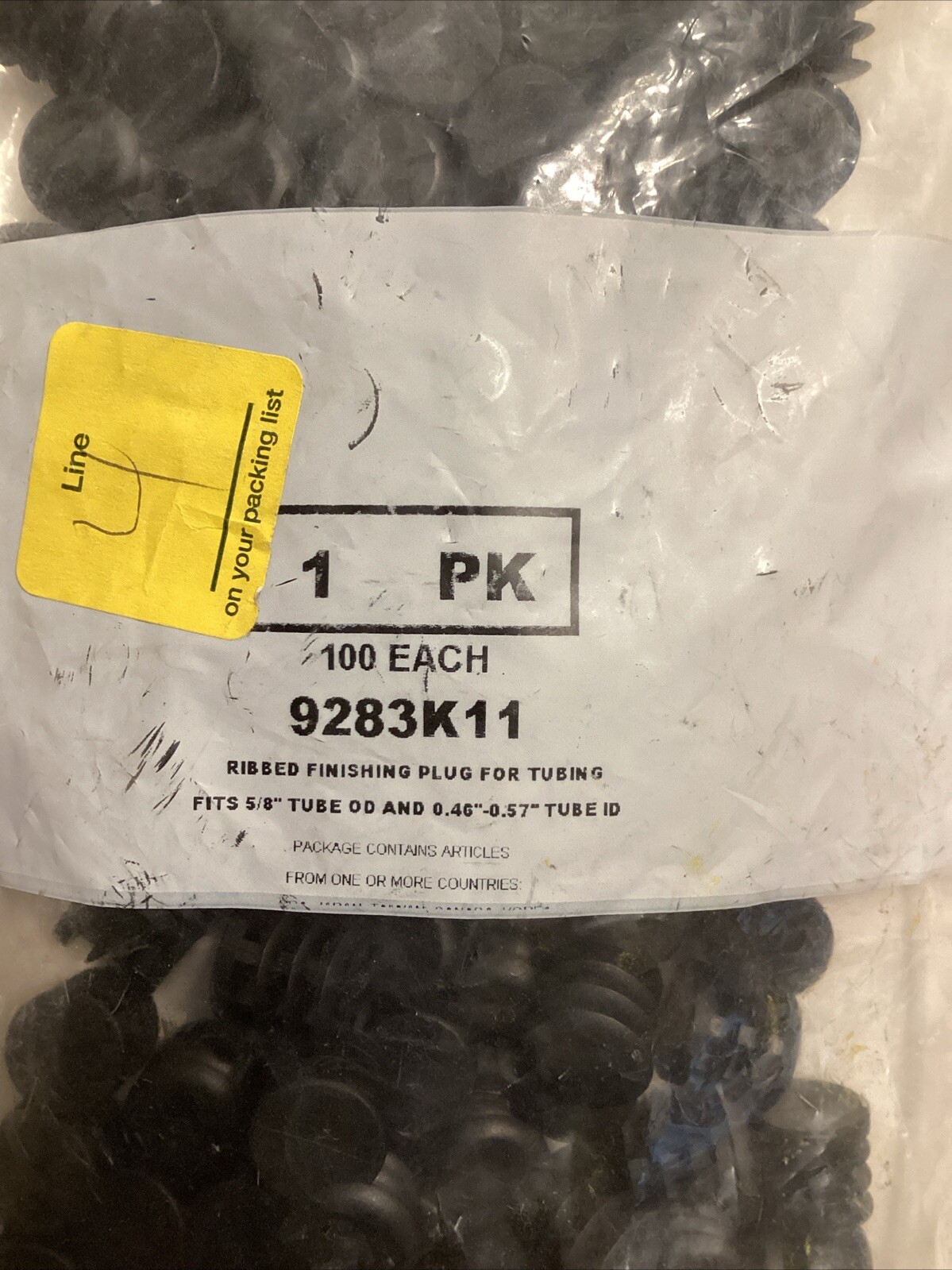 QTY 100 Pack Plastic Plug Fits 5/8″ OD Tube 9283K11 C7