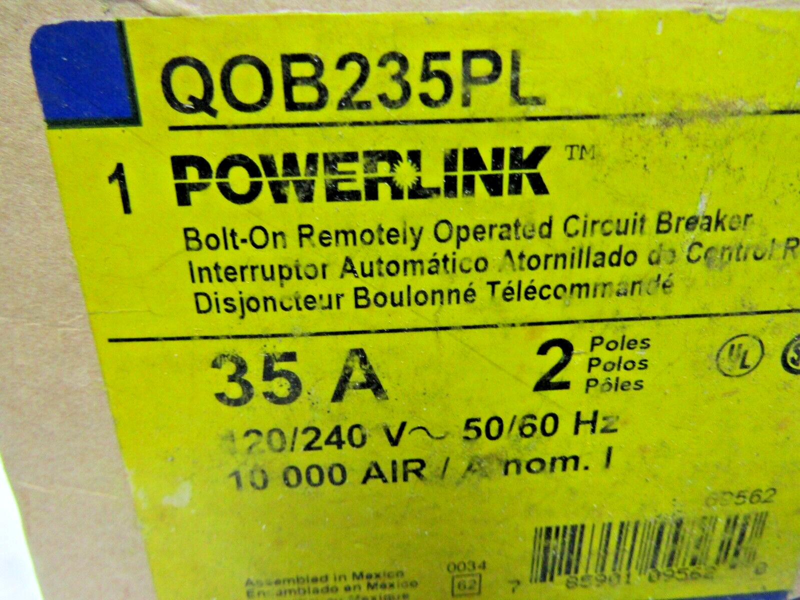 ✌️NEW SQUARE D QOB235PL 35AMP CIRCUIT BREAKER 2 POLE 120/240V REMOTE OPERATED