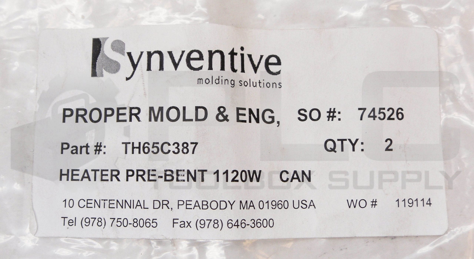 NEW BAG OF 2 SYNVENTIVE TH65C387 PRE-BENT HEATER 1120W 230V