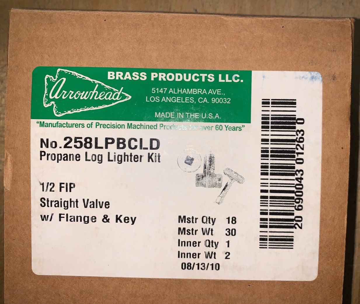 Arrowhead Brass 258 Straight Gas Log Lighter Valve with Chrome Flange and Key