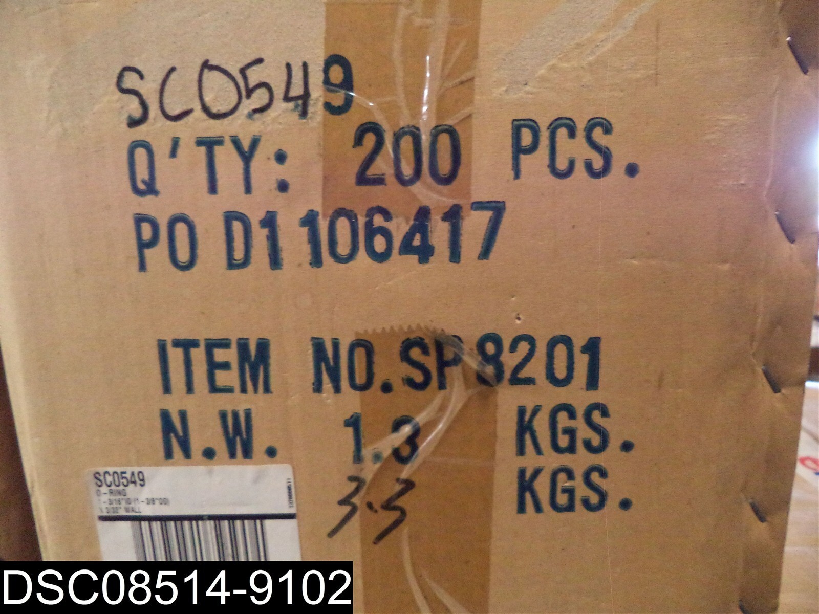 QTY=200(40 Boxes of 5 packs) SC0549 O-Rings 1-3/16 X 1-3/8