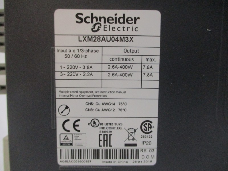 SCHNEIDER ELECTRIC LXM28AU04M3X 230VAC 2.6A NSMP