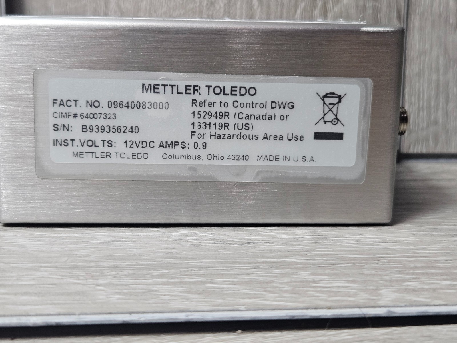 MEttler Toledo Spare 1.2 Hour Battery – S/N: B939356240 P/N: 64007323