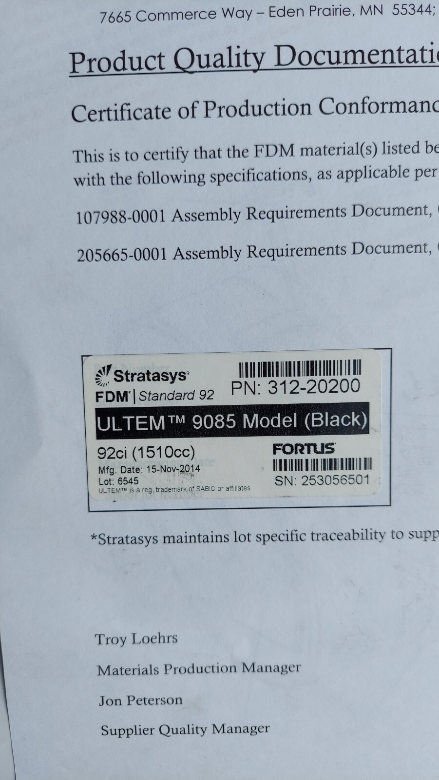 New Stratasys 312-20200 Ultem 9085 Black Filament Canister NOV2014