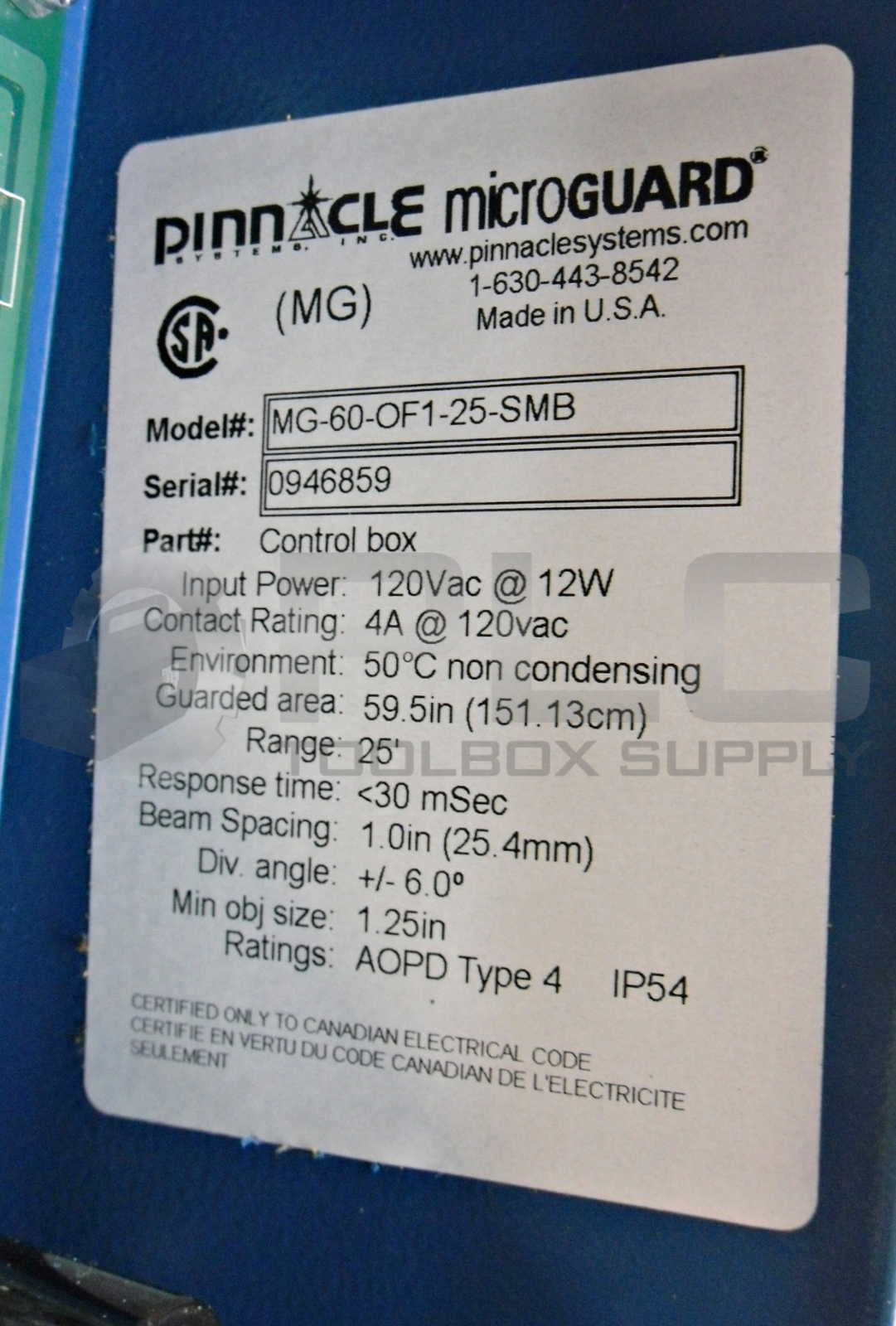 PINNACLE MICROGUARD MG-60-OF1-25-SMB CONTROL BOX