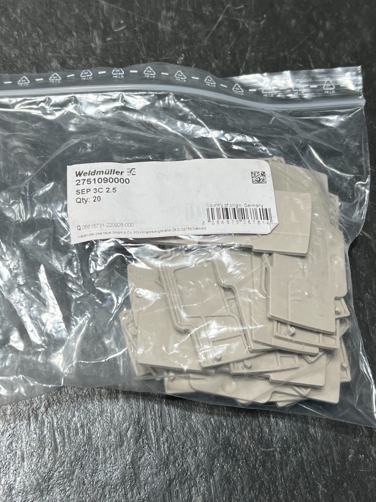 weidmuller 2751090000 sep3c2.5 nos pack of 20pcs